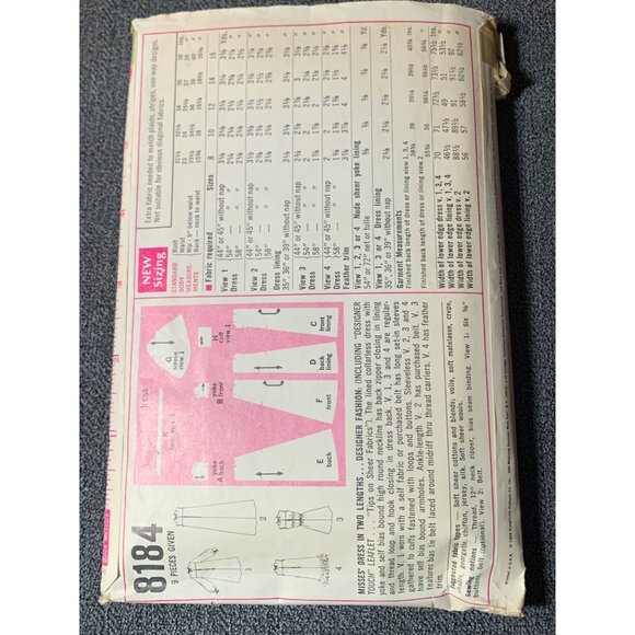 Simplicity 8184 Vintage Sewing Pattern Dress Belted Long Sleeves Miss Size 16 - Picture 2 of 2